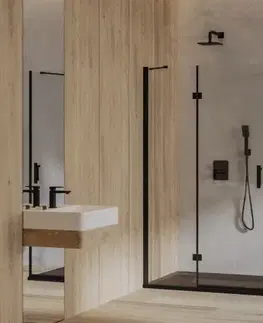 Sprchové kouty OMNIRES MANHATTAN obdélníkový sprchový kout s křídlovými dveřmi, 100 x 90 cm černá mat / transparent /BLMTR/ MH1090BLTR