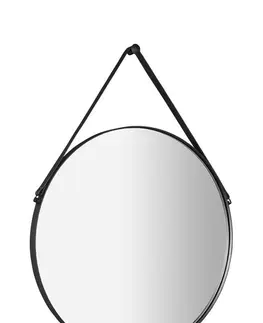 Koupelnová zrcadla SAPHO ORBITER kulaté zrcadlo s koženým páskem ø 50cm, černá mat ORT050