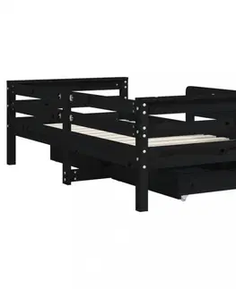 Dětské pokoje Dětská postel se zásuvkami černá 70x140 cm masivní borové dřevo