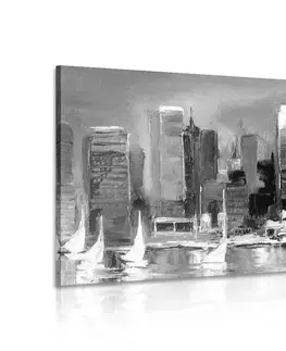 Černobílé obrazy Obraz pobřežní město v černobílém provedení