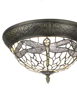 Svítidla Bílé stropní Tiffany světlo s vážkami Dragonfly - Ø 38*20 cm E14/max 2*25W Clayre & Eef 5LL-6265