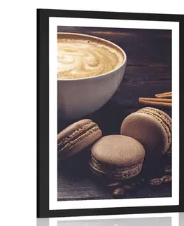 S kuchyňským motivem Plakát s paspartou káva s čokoládovými makronky