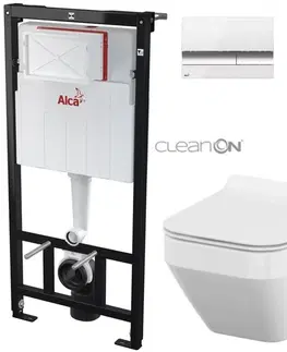 WC sedátka ALCADRAIN Sádromodul předstěnový instalační systém s bílým/ chrom tlačítkem M1720-1 + WC CERSANIT CLEANON CREA čtverec + SEDÁTKO AM101/1120 M1720-1 CR2