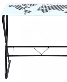 Pracovní stoly Skleněný psací stůl mapa světa Dekorhome