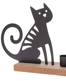 Svícny Kovový svícen na čajovou svíčku Kočka, 20 x 16,5 x 6 cm