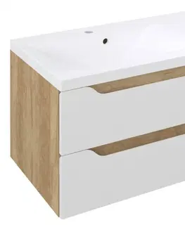 Koupelnový nábytek SAPHO WAVE umyvadlová skříňka 89,7x45x47,8cm, levá, bílá/dub alabama WA092-3022