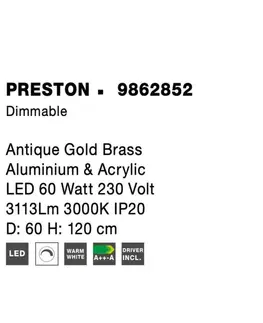 Designová závěsná svítidla NOVA LUCE závěsné svítidlo PRESTON antický zlatý mosazný hliník a akryl LED 60W 230V 3000K IP20 stmívatelné 9862852