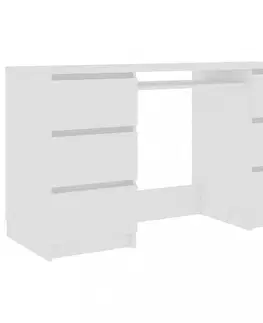 Pracovní stoly Psací stůl se 6 šuplíky 140x50 cm Dekorhome Bílá