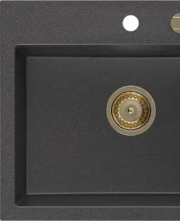 Sifony k pračkám MEXEN/S Oscar granitový dřez 580 x 490 mm, černá kropenatá, zlatý sifon 6519581000-76-G
