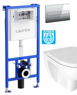 WC sedátka LAUFEN Rámový podomítkový modul CW1 SET s chromovým tlačítkem + WC JIKA LYRA PLUS RIMLESS + SEDÁTKO DURAPLAST SLOWCLOSE H8946600000001CR LY2