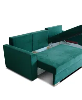 Rohové sedací soupravy Hector Rohová rozkládací sedačka Trevis s dvěma úložnými prostory zelená levá