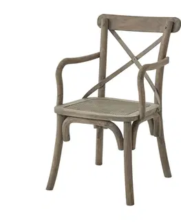 Luxusní jídelní židle Estila Luxusní venkovská jídelní židle Antiquités Francaises s vyplétaným sedadlem a opěrkami na ruce světle hnědá 52 cm