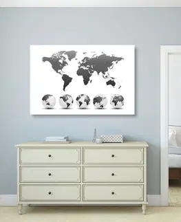 Obrazy mapy Obraz globusy s mapou světa v černobílém provedení