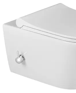 Záchody SAPHO AVVA CLEANWASH závěsná WC mísa, Rimless, integrovaná baterie a bidet. sprška, 35,5x53cm, bílá 100315
