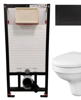 WC sedátka DEANTE Podomítkový rám, pro závěsné WC mísy + SLIM tlačítko černé + WC CERSANIT DELFI + SEDÁTKO CST_WC01 N51P DE1