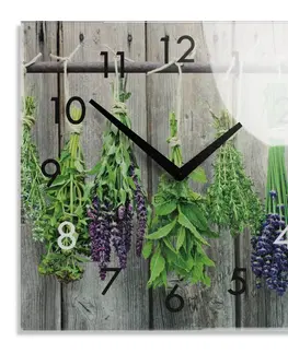 Nástěnné hodiny Dekorační skleněné hodiny 30 cm s motivem bylinek
