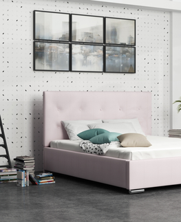 Postele Čalouněná postel DANGELO 1 140x200 cm, růžová látka DOPRODEJ
