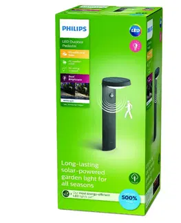 Stojací svítidla Philips Tyla IR solární venkovní sloupkové LED svítidlo se senzorem 1,2W 255lm 3000K IP44 40cm, antracit