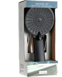 Koupelnový nábytek Sprchový set Elegant černá, sprcha pr. 11 cm, 3 funkce, hadice a držák, ABS