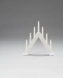 Svícny Konstsmide Christmas Dřevěný svícen, 7 plamenů, výška 34 cm, bílý