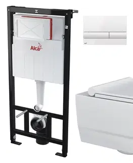 WC sedátka ALCADRAIN Sádromodul předstěnový instalační systém s bílým tlačítkem M1710 + WC MYJOYS MY2 + SEDÁTKO AM101/1120 M1710 MY2