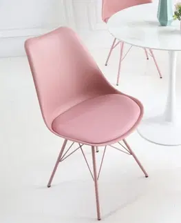 Luxusní jídelní židle Estila Designová jídelní židle Scandinavia s čalouněním z eko-kůže růžová 85cm