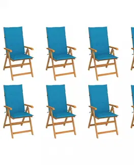 Zahradní židle Zahradní polohovací židle 8 ks akácie / látka Dekorhome Světle modrá