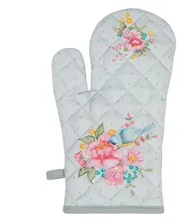 Chňapky Zelená bavlněná chňapka - rukavice s květy Cheerful Birdie - 18*30 cm Clayre & Eef HB44