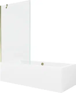 Vany MEXEN/S Cube obdélníková vana 170 x 80 cm s panelem + vanová zástěna 100 cm, transparent, zlatá 550517080X9510000050