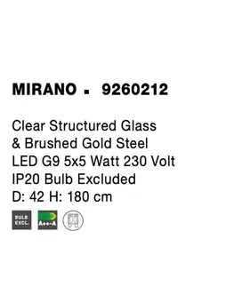 Designová závěsná svítidla NOVA LUCE závěsné svítidlo MIRANO čiré strukturované sklo a broušená zlatá ocel G9 5x5W 230VIP20 bez žárovky 9260212