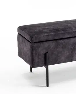 Stylové a luxusní taburety Estila Moderní šedá designová lavice Irvin s úložným prostorem a sametovým čalouněním 100 cm