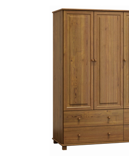 Šatní skříně Skříň 3D BHAGIRA 7, šíře 120 cm, masiv borovice, moření: dub