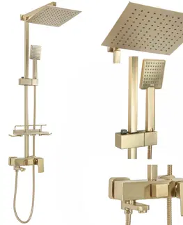 Sprchy a sprchové panely Sprchový set Rea JACK kartáčovaný zlatý - vanová baterie, dešťová a ruční sprcha, mýdelnička