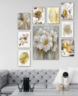 Obrazy Hanah Home Sada obrazů Golden flowers 9 ks