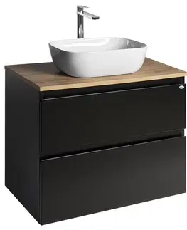 Koupelnový nábytek AQUALINE ALTAIR skříňka s deskou 78,5 cm, černá mat/dub emporio AI680-01