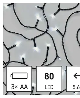 LED osvětlení na baterie EMOS LED vánoční řetěz, 5,6 m, 3x AA, venkovní i vnitřní, studená bílá, časovač D4FC02