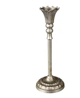Svícny Kovový stříbrný svícen s patinou Joelle- Ø 13*35 cm Clayre & Eef 6Y4482L