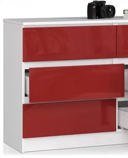 Komody Ak furniture Komoda Kuba 120 cm 6 šuplíků bílá/červená