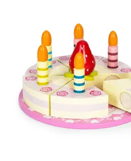 Hrajeme si na domácnost ECOTOYS Dřevěná dortová sada se svíčkami Vecra 16 ks