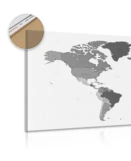 Obrazy na korku Obraz na korku detailní mapa světa v černobílém provedení