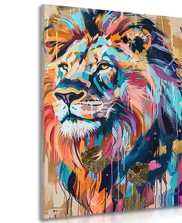 Obrazy lvi a tygři Obraz lev s imitací malby