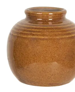 Dekorativní vázy Hnědá glazurovaná váza - Ø 8*8 cm Clayre & Eef 6CE1212
