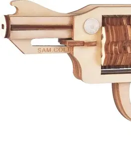 3D puzzle Woodcraft construction kit Dřevěné 3D puzzle Zbraň na gumičky Revolver Colt