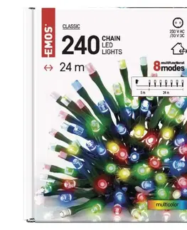 LED řetězy EMOS LED vánoční řetěz, 24 m, venkovní i vnitřní, multicolor, programy D4AM10