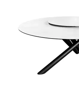 Designové a luxusní jídelní stoly Estila Designový kulatý jídelní stůl Siam s bílou mramorovou vrchní deskou s otočným talířem ve středu 150 cm