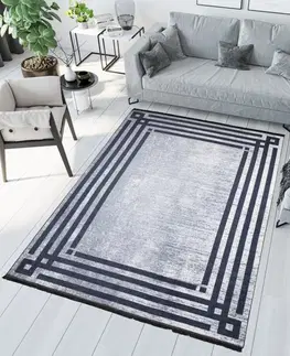 Moderní koberce Šedý trendový koberec s protiskluzovou úpravou a geometrickým vzorem Šířka: 140 cm | Délka: 200 cm