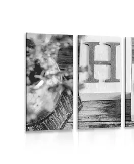 Černobílé obrazy 5-dílný obraz písmenka Home v černobílém provedení