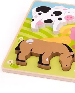 Dřevěné hračky Bigjigs Toys Vkládací puzzle FARM vícebarevné
