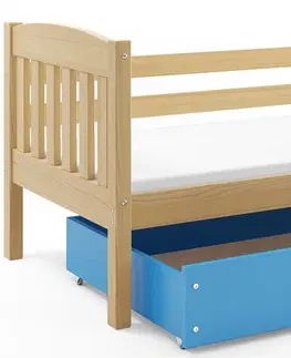 Postele BMS Dětská postel KUBUŠ 1 s úložným prostorem | borovice Barva: Borovice / modrá, Rozměr: 200 x 90 cm