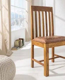 Luxusní jídelní židle Estila Luxusní jídelní židlička ze dřeva s čalouněným sedákem Makassar